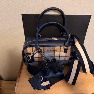 Steve Madden Navy and Beige Plaid Crossbody Bag